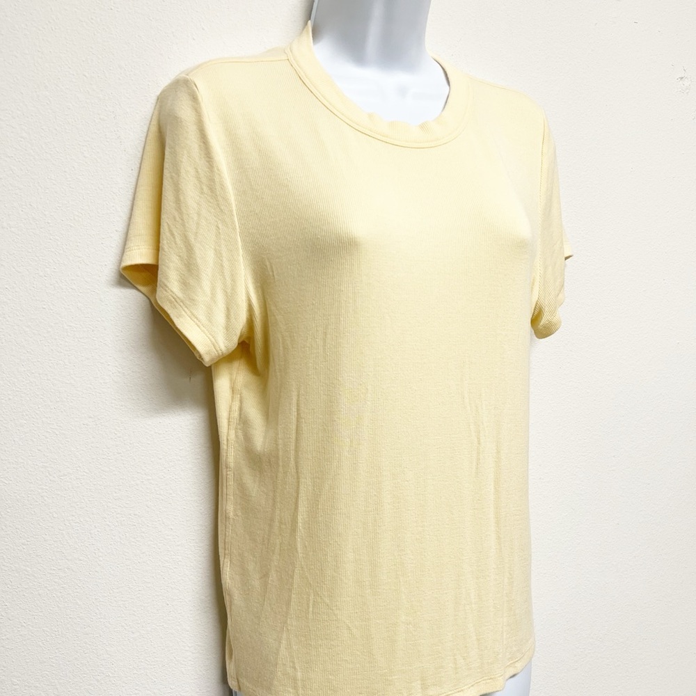 Frame Denim Womens Canary Yellow Ribeed Short Sleeve Crew Baby Tee Size XL - Picture 3 of 8